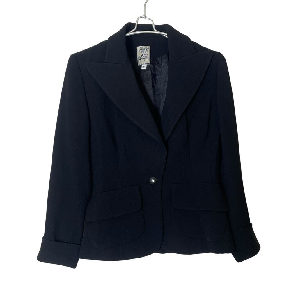 Vintage Zelda Fitted Blazer Light Shoulder Pads Size 6 in Black